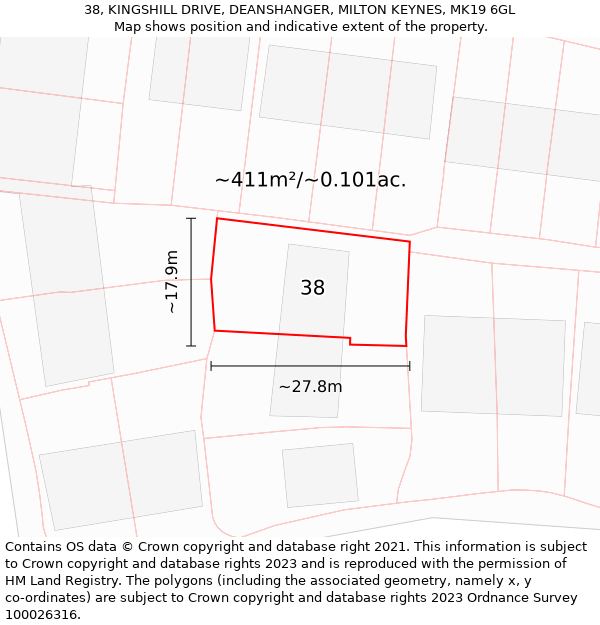 38, KINGSHILL DRIVE, DEANSHANGER, MILTON KEYNES, MK19 6GL: Plot and title map