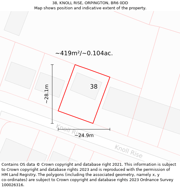 38, KNOLL RISE, ORPINGTON, BR6 0DD: Plot and title map