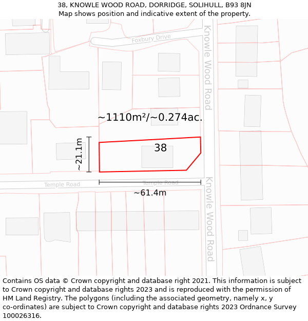 38, KNOWLE WOOD ROAD, DORRIDGE, SOLIHULL, B93 8JN: Plot and title map