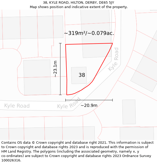 38, KYLE ROAD, HILTON, DERBY, DE65 5JY: Plot and title map