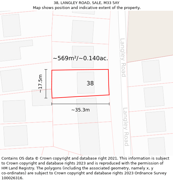 38, LANGLEY ROAD, SALE, M33 5AY: Plot and title map