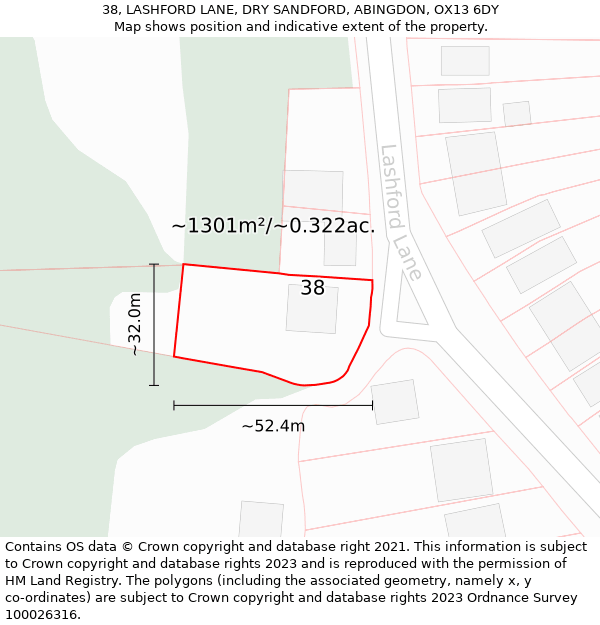 38, LASHFORD LANE, DRY SANDFORD, ABINGDON, OX13 6DY: Plot and title map