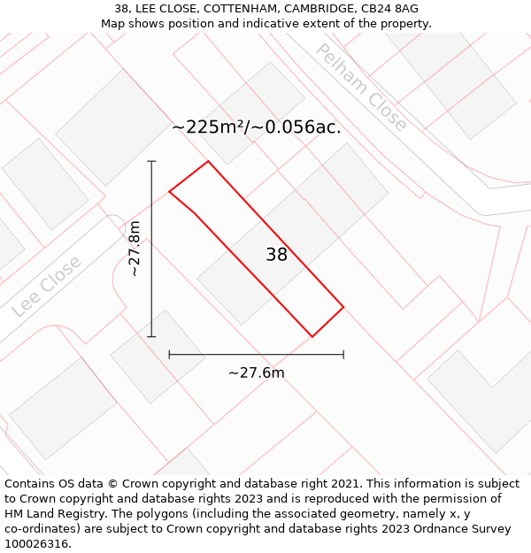 38, LEE CLOSE, COTTENHAM, CAMBRIDGE, CB24 8AG: Plot and title map