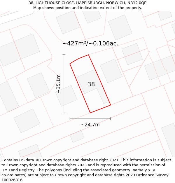 38, LIGHTHOUSE CLOSE, HAPPISBURGH, NORWICH, NR12 0QE: Plot and title map