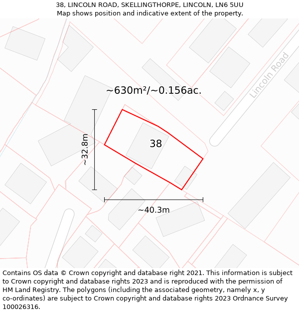 38, LINCOLN ROAD, SKELLINGTHORPE, LINCOLN, LN6 5UU: Plot and title map