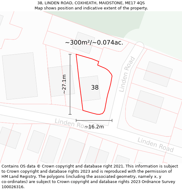 38, LINDEN ROAD, COXHEATH, MAIDSTONE, ME17 4QS: Plot and title map