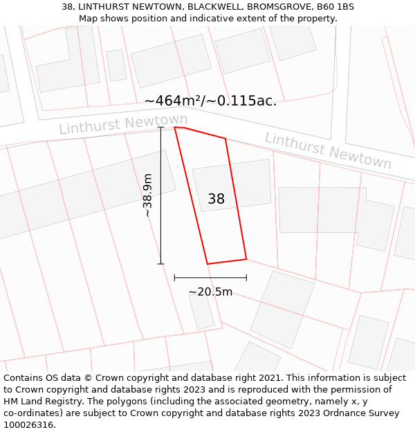 38, LINTHURST NEWTOWN, BLACKWELL, BROMSGROVE, B60 1BS: Plot and title map