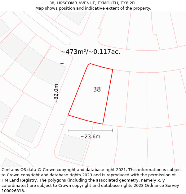 38, LIPSCOMB AVENUE, EXMOUTH, EX8 2FL: Plot and title map