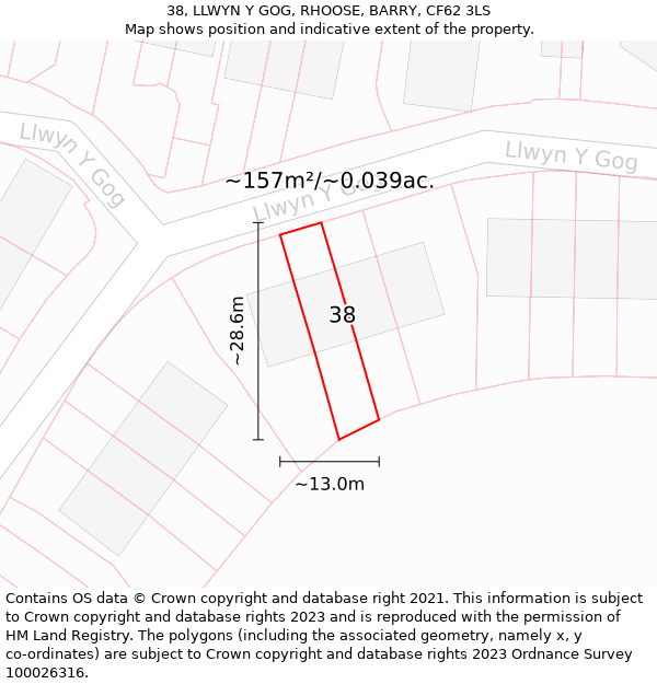 38, LLWYN Y GOG, RHOOSE, BARRY, CF62 3LS: Plot and title map