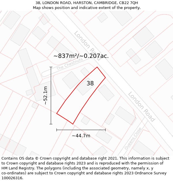 38, LONDON ROAD, HARSTON, CAMBRIDGE, CB22 7QH: Plot and title map