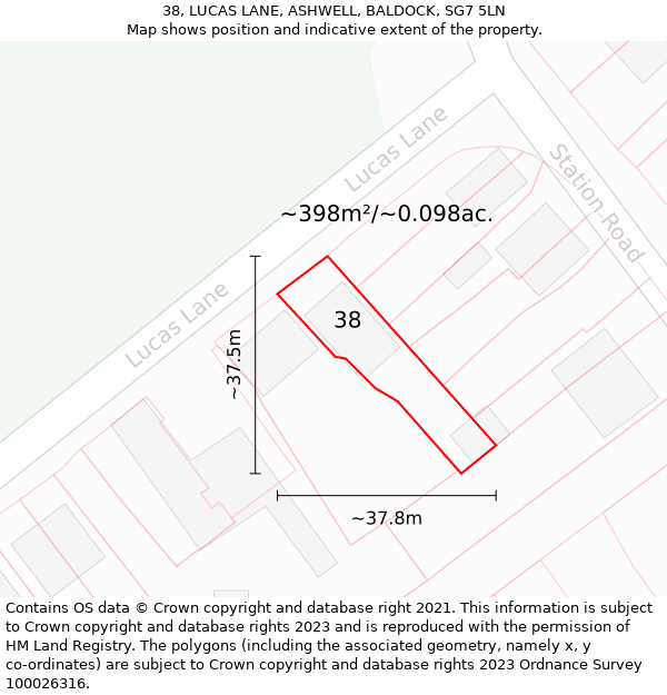 38, LUCAS LANE, ASHWELL, BALDOCK, SG7 5LN: Plot and title map