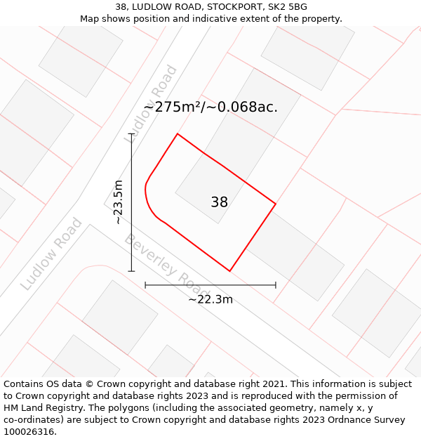 38, LUDLOW ROAD, STOCKPORT, SK2 5BG: Plot and title map