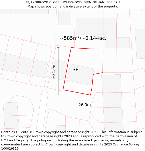 38, LYNBROOK CLOSE, HOLLYWOOD, BIRMINGHAM, B47 5PU: Plot and title map