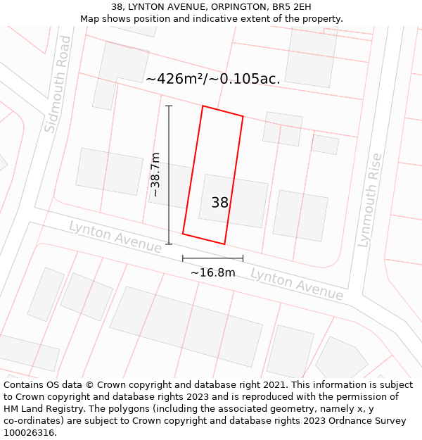 38, LYNTON AVENUE, ORPINGTON, BR5 2EH: Plot and title map