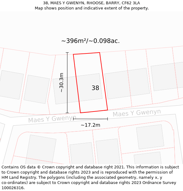 38, MAES Y GWENYN, RHOOSE, BARRY, CF62 3LA: Plot and title map