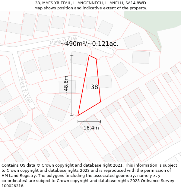 38, MAES YR EFAIL, LLANGENNECH, LLANELLI, SA14 8WD: Plot and title map