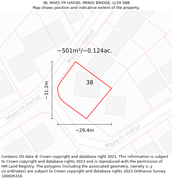38, MAES YR HAFOD, MENAI BRIDGE, LL59 5NB: Plot and title map