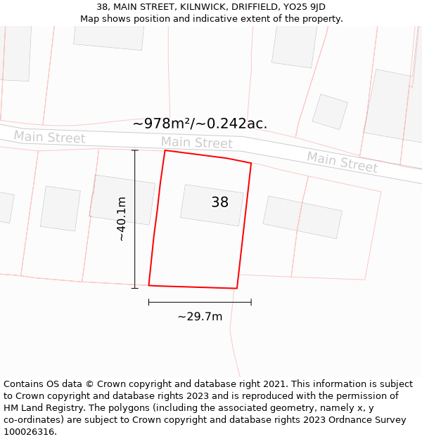 38, MAIN STREET, KILNWICK, DRIFFIELD, YO25 9JD: Plot and title map