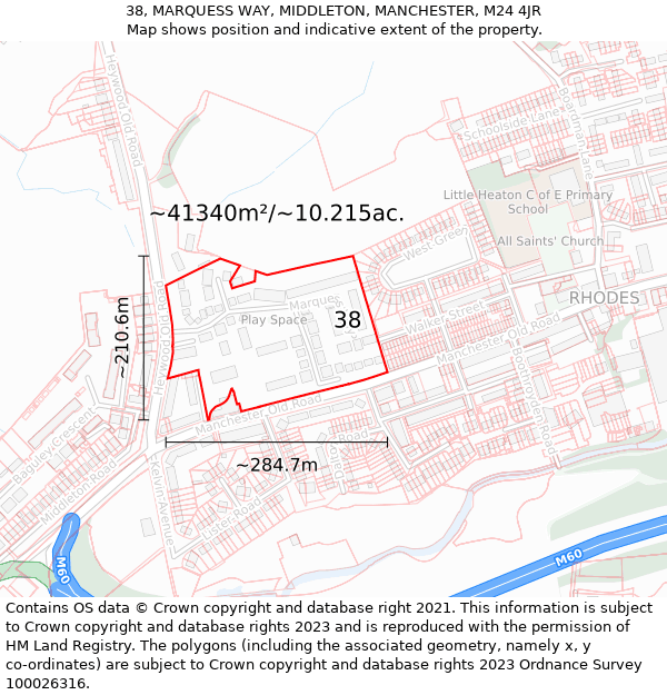 38, MARQUESS WAY, MIDDLETON, MANCHESTER, M24 4JR: Plot and title map