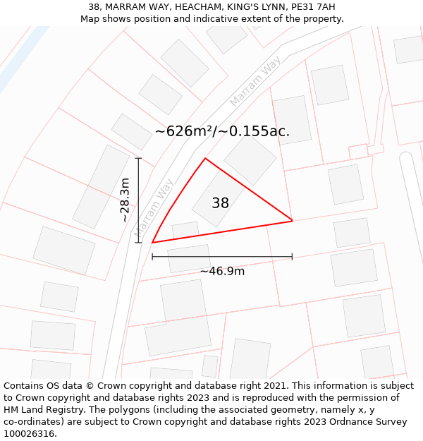 38, MARRAM WAY, HEACHAM, KING'S LYNN, PE31 7AH: Plot and title map