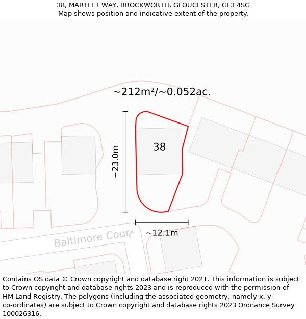 38, MARTLET WAY, BROCKWORTH, GLOUCESTER, GL3 4SG: Plot and title map