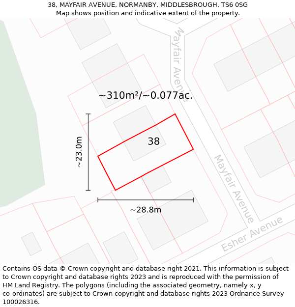 38, MAYFAIR AVENUE, NORMANBY, MIDDLESBROUGH, TS6 0SG: Plot and title map