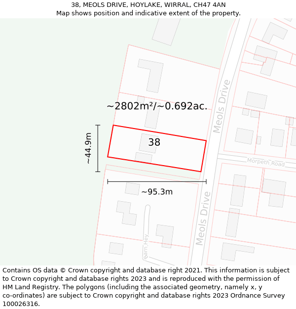 38, MEOLS DRIVE, HOYLAKE, WIRRAL, CH47 4AN: Plot and title map