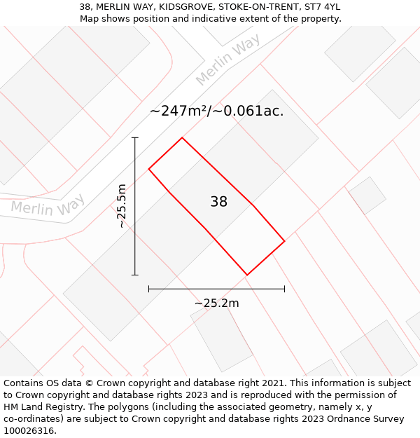 38, MERLIN WAY, KIDSGROVE, STOKE-ON-TRENT, ST7 4YL: Plot and title map