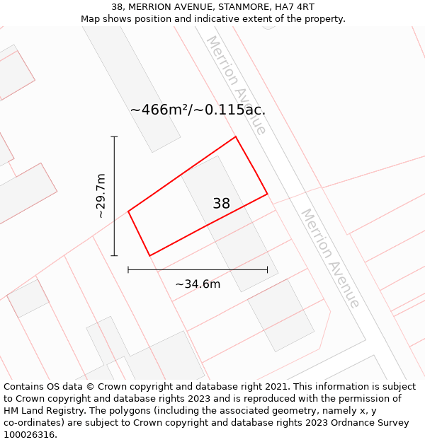 38, MERRION AVENUE, STANMORE, HA7 4RT: Plot and title map