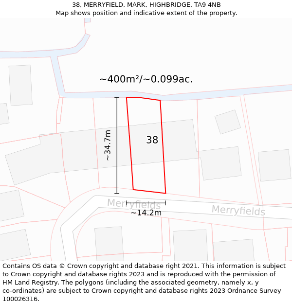 38, MERRYFIELD, MARK, HIGHBRIDGE, TA9 4NB: Plot and title map