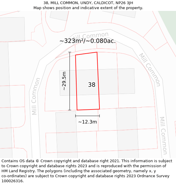 38, MILL COMMON, UNDY, CALDICOT, NP26 3JH: Plot and title map