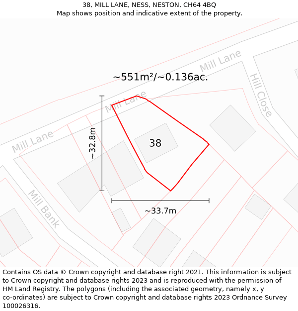 38, MILL LANE, NESS, NESTON, CH64 4BQ: Plot and title map