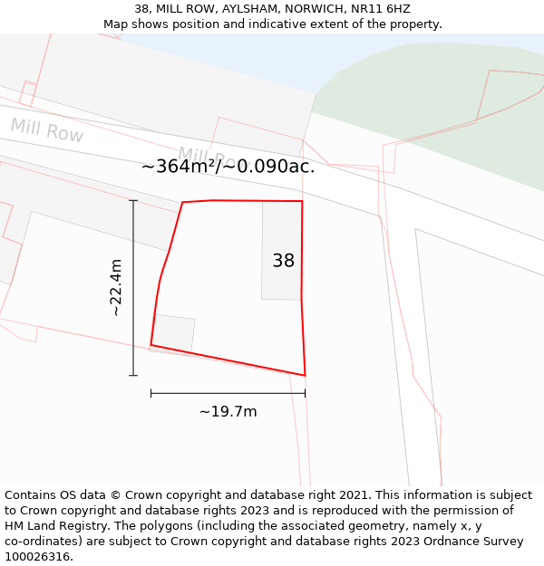 38, MILL ROW, AYLSHAM, NORWICH, NR11 6HZ: Plot and title map