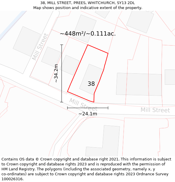 38, MILL STREET, PREES, WHITCHURCH, SY13 2DL: Plot and title map