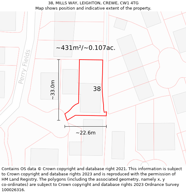 38, MILLS WAY, LEIGHTON, CREWE, CW1 4TG: Plot and title map