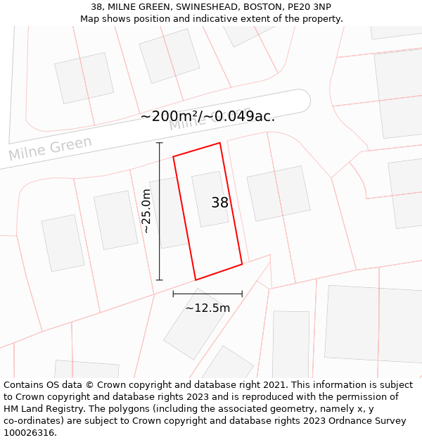 38, MILNE GREEN, SWINESHEAD, BOSTON, PE20 3NP: Plot and title map