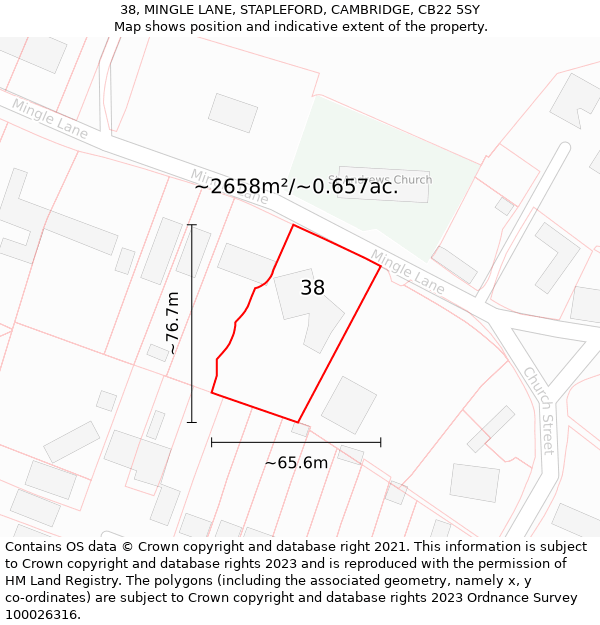 38, MINGLE LANE, STAPLEFORD, CAMBRIDGE, CB22 5SY: Plot and title map