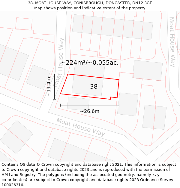 38, MOAT HOUSE WAY, CONISBROUGH, DONCASTER, DN12 3GE: Plot and title map