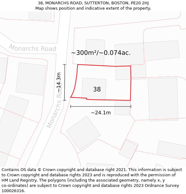 38, MONARCHS ROAD, SUTTERTON, BOSTON, PE20 2HJ: Plot and title map