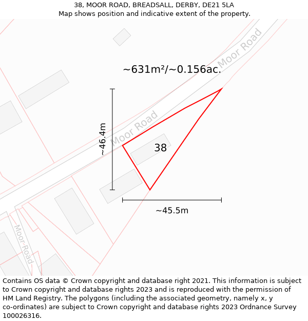 38, MOOR ROAD, BREADSALL, DERBY, DE21 5LA: Plot and title map