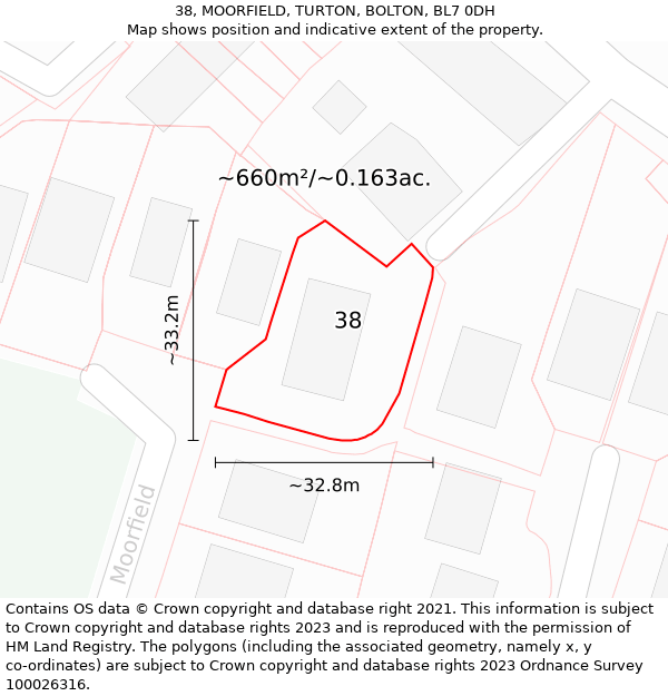 38, MOORFIELD, TURTON, BOLTON, BL7 0DH: Plot and title map