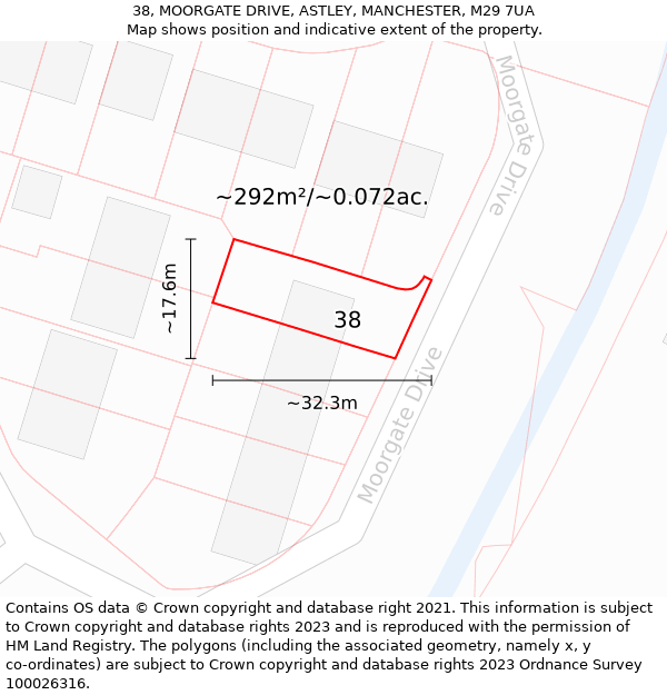 38, MOORGATE DRIVE, ASTLEY, MANCHESTER, M29 7UA: Plot and title map