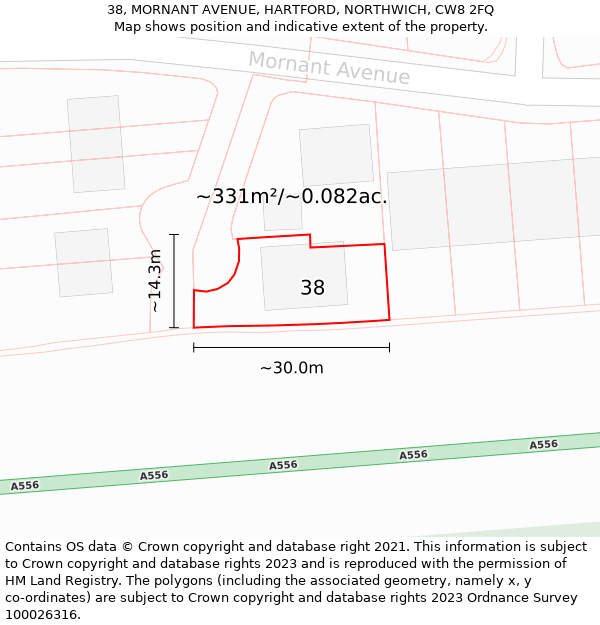 38, MORNANT AVENUE, HARTFORD, NORTHWICH, CW8 2FQ: Plot and title map