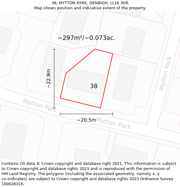 38, MYTTON PARK, DENBIGH, LL16 3HR: Plot and title map