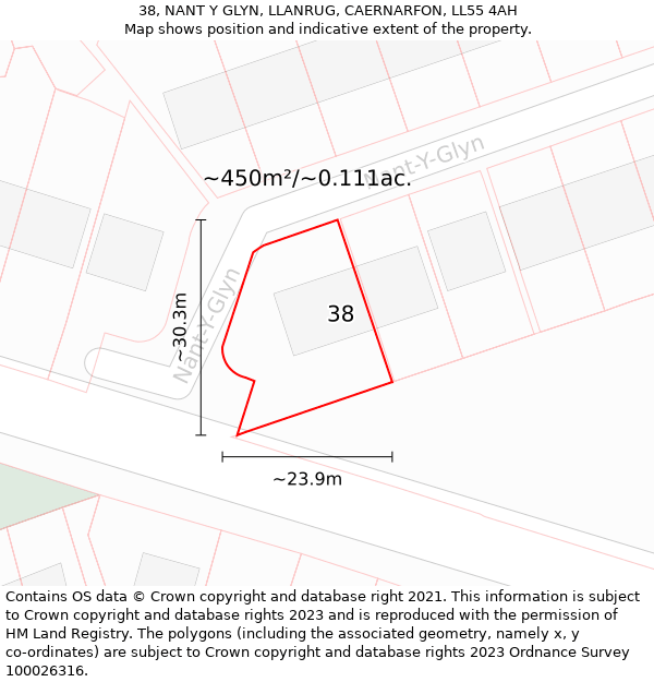 38, NANT Y GLYN, LLANRUG, CAERNARFON, LL55 4AH: Plot and title map