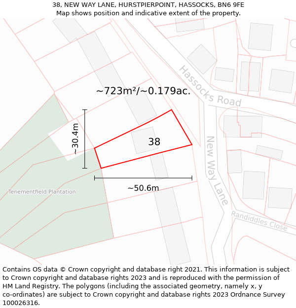 38, NEW WAY LANE, HURSTPIERPOINT, HASSOCKS, BN6 9FE: Plot and title map