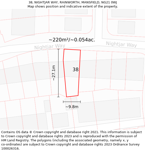 38, NIGHTJAR WAY, RAINWORTH, MANSFIELD, NG21 0WJ: Plot and title map