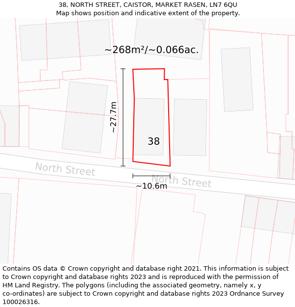 38, NORTH STREET, CAISTOR, MARKET RASEN, LN7 6QU: Plot and title map