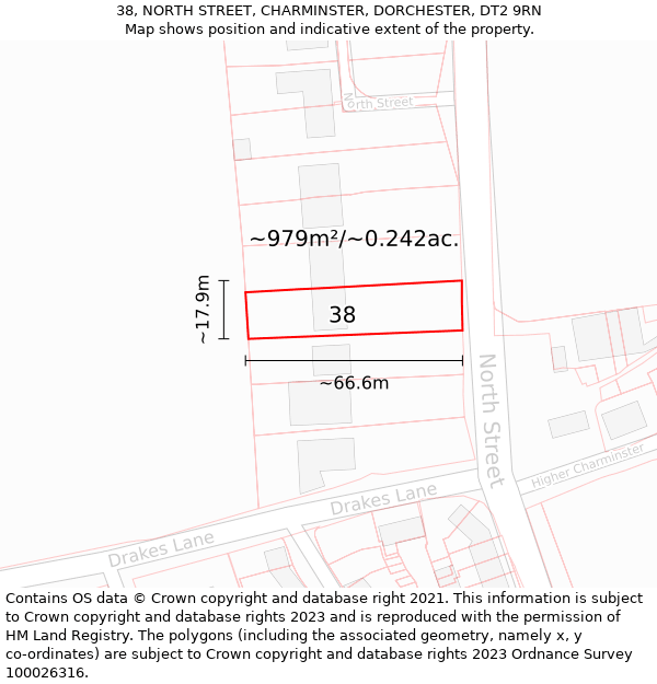38, NORTH STREET, CHARMINSTER, DORCHESTER, DT2 9RN: Plot and title map
