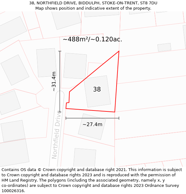 38, NORTHFIELD DRIVE, BIDDULPH, STOKE-ON-TRENT, ST8 7DU: Plot and title map